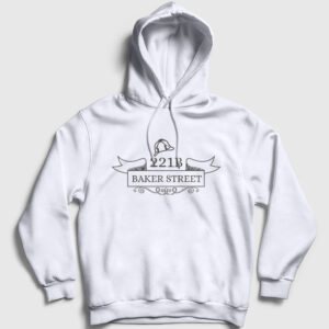 221b Sherlock Holmes Kapşonlu Sweatshirt beyaz