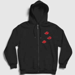 Akatsuki Anime Naruto Fermuarlı Kapşonlu Sweatshirt siyah