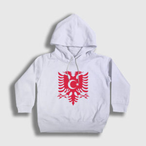 Albania Türkiye Arnavutluk Bayrağı Çocuk Kapşonlu Sweatshirt beyaz