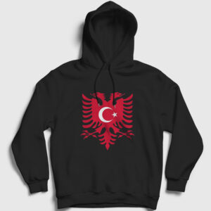 Albania Türkiye Arnavutluk Bayrağı Kapşonlu Sweatshirt siyah