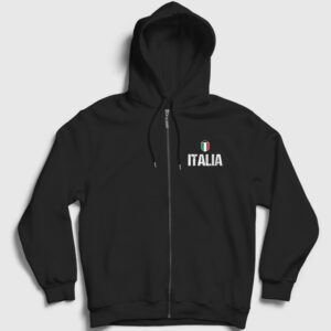 Amblem Italia Italya Fermuarlı Kapşonlu Sweatshirt siyah