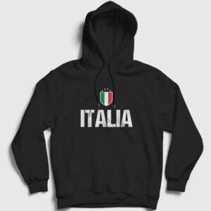 Amblem Italia Italya Kapşonlu Sweatshirt siyah