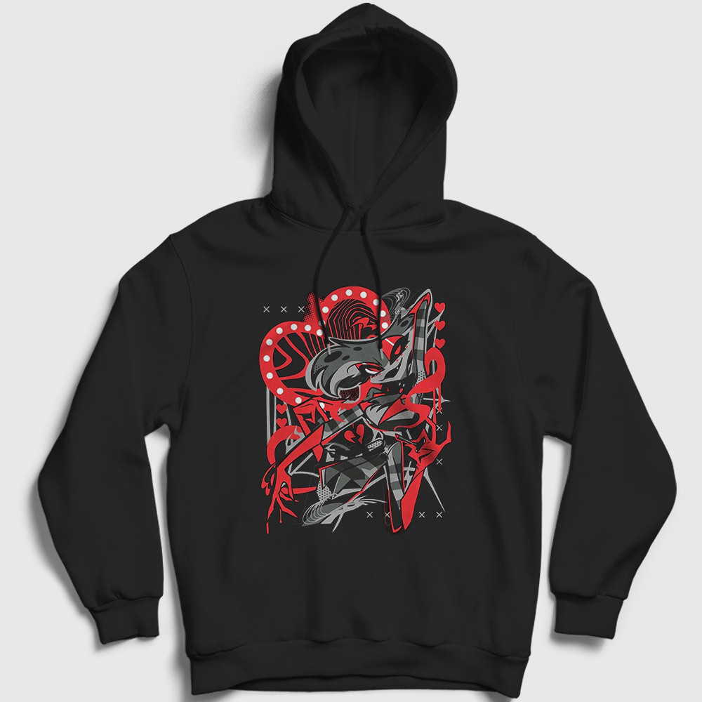 Angel Dust Helluva Hazbin Hotel Kapşonlu Sweatshirt Siyah