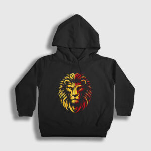 Aslan Kafası Aslanlı Sarı Kırmızı Hediye Çocuk Kapşonlu Sweatshirt siyah