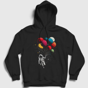 Astronot Balon Astronaut Balloon Kapşonlu Sweatshirt siyah