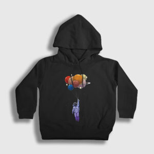 Balloons Astronaut Space Astronot Uzay Çocuk Kapşonlu Sweatshirt siyah