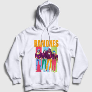 Band Ramones Kapşonlu Sweatshirt beyaz