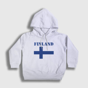 Bayrak Finland Finlandiya Çocuk Kapşonlu Sweatshirt beyaz