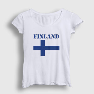 Bayrak Finland Finlandiya Kadın Tişört beyaz