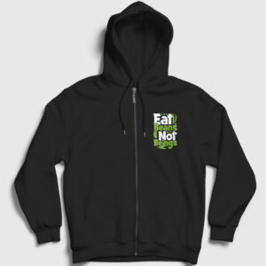 Beans Vegan Vegetarian Vejetaryen Fermuarlı Kapşonlu Sweatshirt siyah