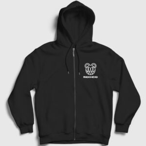 Bear Logo Radiohead Fermuarlı Kapşonlu Sweatshirt siyah