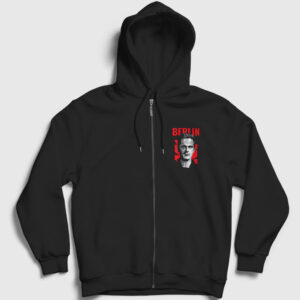 Berlin La Casa De Papel Fermuarlı Kapşonlu Sweatshirt siyah