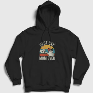 Best Cat Mom Ever Kedi Kapşonlu Sweatshirt siyah