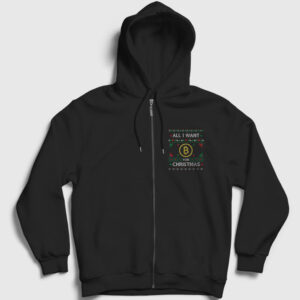 Bitcoin For Christmas Yılbaşı Fermuarlı Kapşonlu Sweatshirt siyah