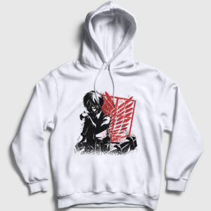 Bite Anime Attack On Titan Kapşonlu Sweatshirt beyaz