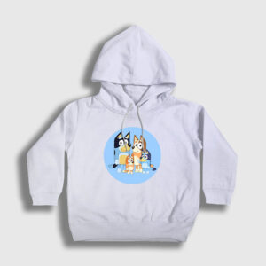 Bluey Ailesi Bandit Chili Çocuk Kapşonlu Sweatshirt beyaz