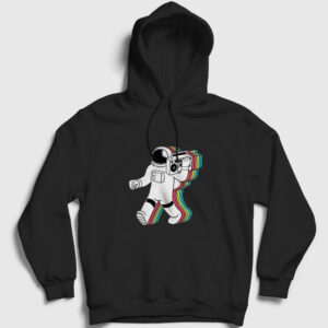 Boombox Uzay Müzik Astronot Kapşonlu Sweatshirt siyah