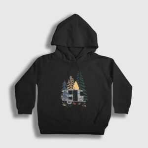 Caravan Camper Kamp Çocuk Kapşonlu Sweatshirt siyah