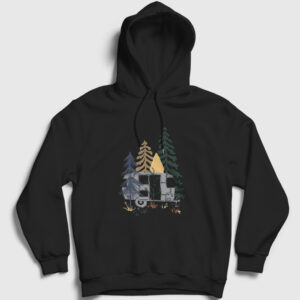 Caravan Camper Kamp Kapşonlu Sweatshirt siyah