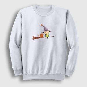 Cat And Witch Kedi Sweatshirt beyaz