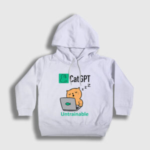 Cat Gpt Komik Yapay Zeka Kedi Kedili Çocuk Kapşonlu Sweatshirt beyaz
