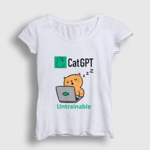 Cat Gpt Komik Yapay Zeka Kedi Kedili Kadın Tişört beyaz