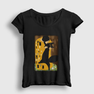 Cat Kiss Kedi Kedili Hediye Gustav Klimt Kadın Tişört siyah