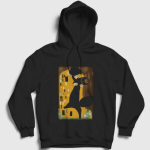 Cat Kiss Kedi Kedili Hediye Gustav Klimt Kapşonlu Sweatshirt siyah