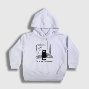 Cat Purrgrammer Developer Yazılımcı Çocuk Kapşonlu Sweatshirt beyaz