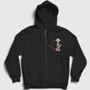 Circle Aikido Ufc Mma Dövüş Sanatları Fermuarlı Kapşonlu Sweatshirt siyah