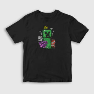 Creeper Crown Oyun Minecraft Çocuk Tişört siyah