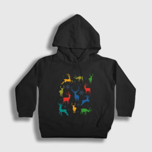 Deers Geyikler Yılbaşı Çocuk Kapşonlu Sweatshirt siyah