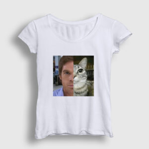Dexter Morgan Kedi Kedili Cat Kadın Tişört beyaz