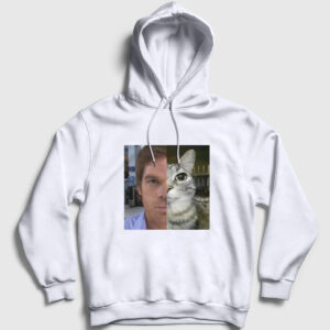 Dexter Morgan Kedi Kedili Cat Kapşonlu Sweatshirt beyaz