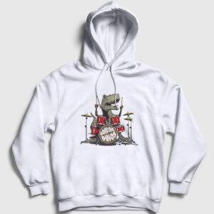 Dinos Dinozor Drums Bateri Kapşonlu Sweatshirt beyaz