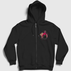 Don't Open Evil Inside Do It Kedi Fermuarlı Kapşonlu Sweatshirt Siyah