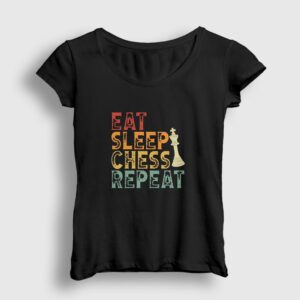 Eat Sleep Chess Repeat Satranç Kadın Tişört siyah