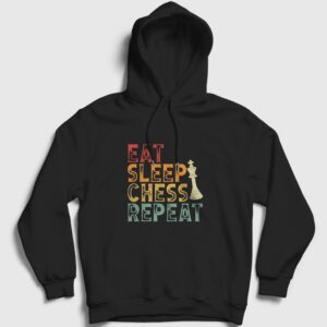 Eat Sleep Chess Repeat Satranç Kapşonlu Sweatshirt siyah