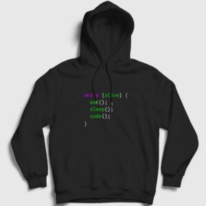 Eat Sleep Code Repeat Developer Yazılımcı Kapşonlu Sweatshirt siyah