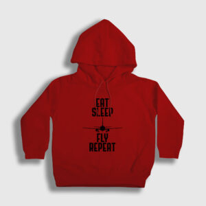 Eat Sleep Fly Repeat Pilot Airplane Uçak Çocuk Kapşonlu Sweatshirt