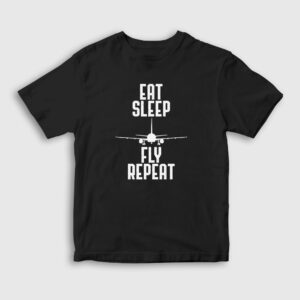 Eat Sleep Fly Repeat Pilot Airplane Uçak Çocuk Tişört