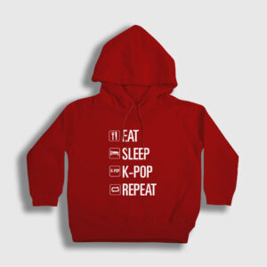 Eat Sleep Repeat K-Pop Çocuk Kapşonlu Sweatshirt kırmızı