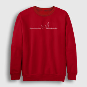 Ekg Cat Kedi Sweatshirt kırmızı