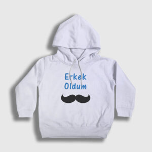 Erkek Oldum Sünnet Çocuk Kapşonlu Sweatshirt beyaz
