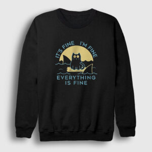 Everything Is Fine Cat Kedili Sweatshirt siyah