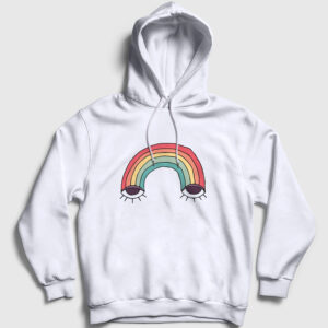 Eyes Rainbow Gökkuşağı Kapşonlu Sweatshirt beyaz