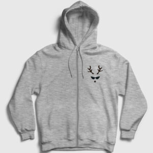 Female Deer Yılbaşı Fermuarlı Kapşonlu Sweatshirt gri kırçıllı