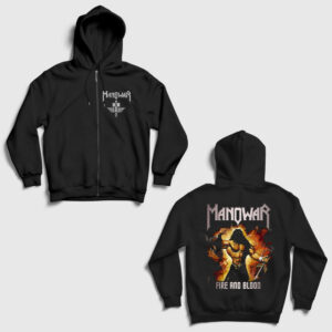 Fire And Blood Manowar Sırt Baskılı Fermuarlı Kapşonlu Sweatshirt siyah