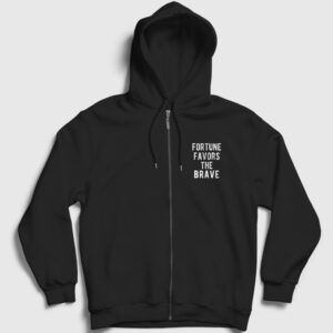 Fortune Favors The Brave Fermuarlı Kapşonlu Sweatshirt siyah