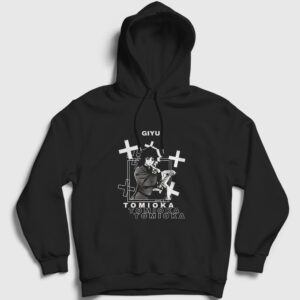 Giyu Tomioka Anime Demon Slayer Kimetsu No Yaiba Kapşonlu Sweatshirt siyah